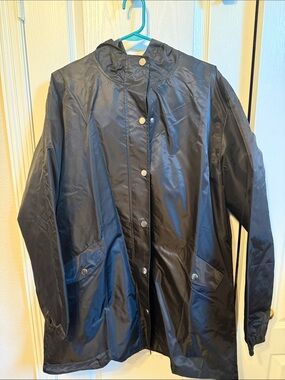 Classic Black Hooded Trench Coat - Women's Rain Jacket